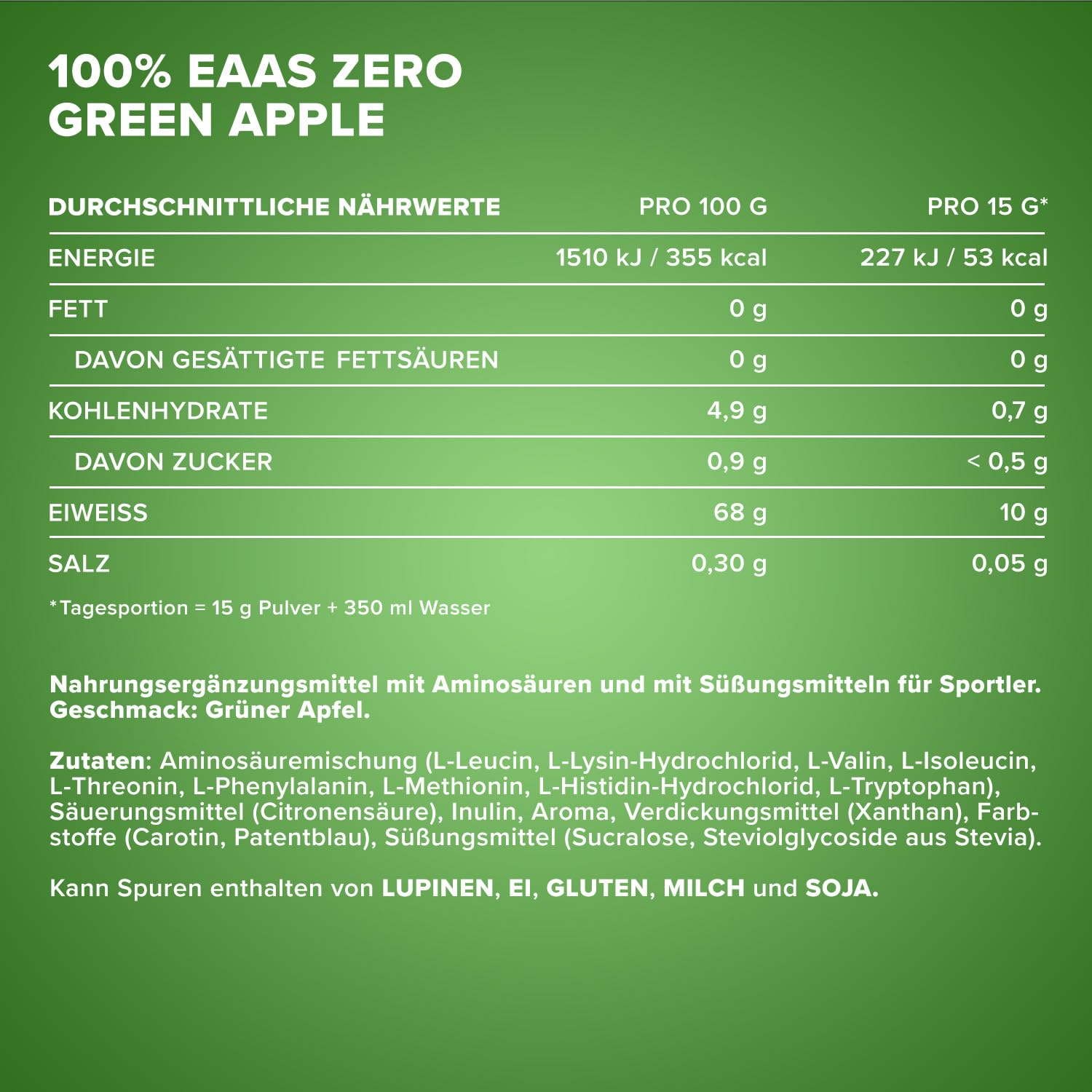 IronMaxx 100% EAAs Apple 500g - EAAs Pulver hochdosiert, Vegan und zuckerfrei, 8 essentielle Aminosäuren zur Ergänzung deiner Sporternährung