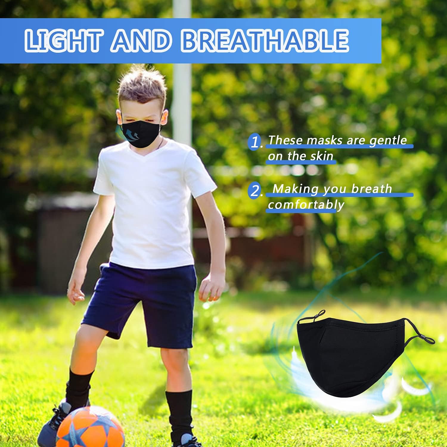 PAGE ONE Kids Reusable Washable 3 Layer Cloth Face Mask with Adjustable Ear Protection Loops for Girls Boys Children Gift/6pc