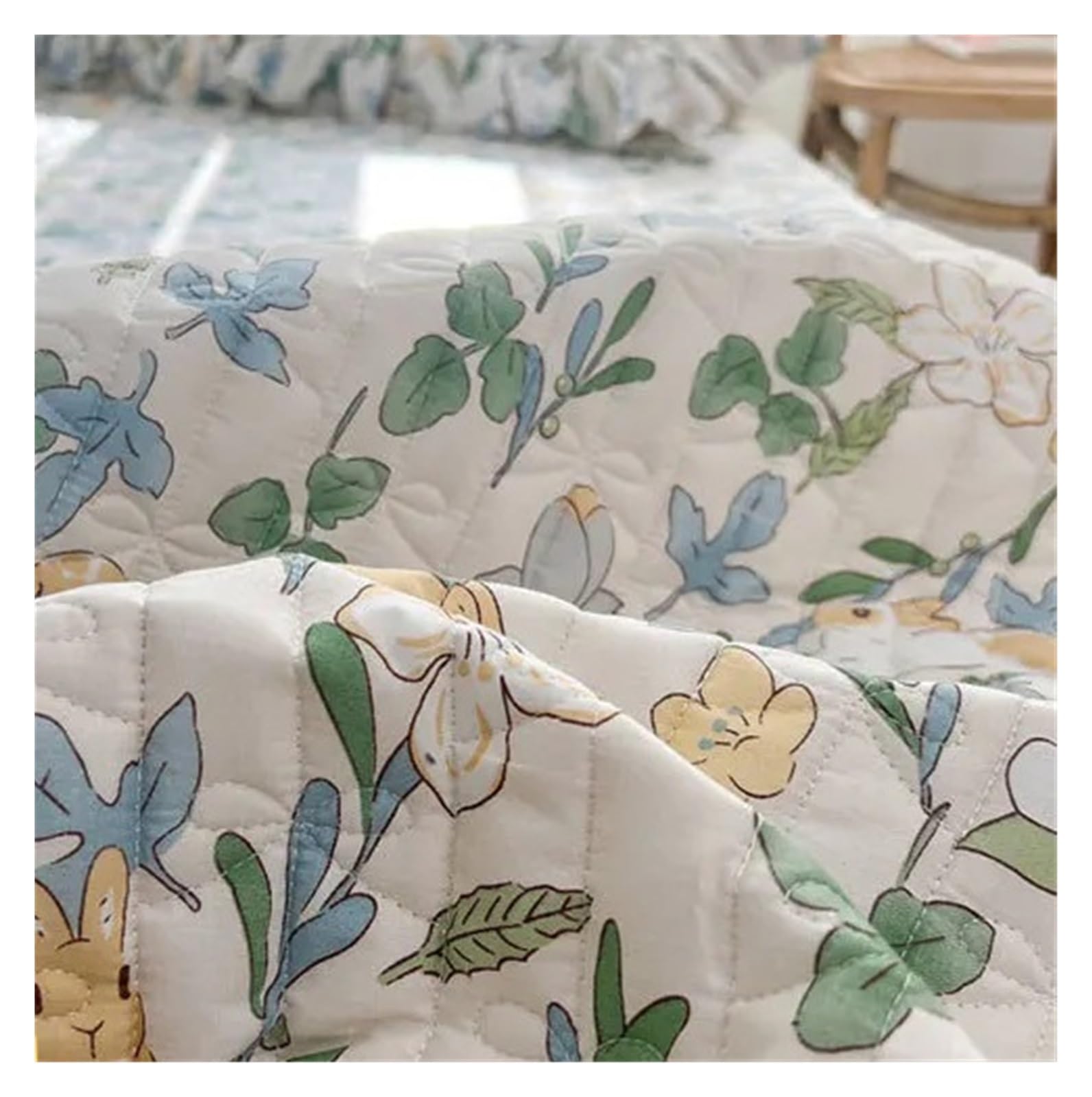 Colchas Acolchadas Colcha acolchada elegante de algodón tamaño King, cubrecamas de 250x270cm, Sábana de cama doble de encaje con volantes de gran tamaño, 2 fundas de almohada Ligera Colcha Cubrecama D