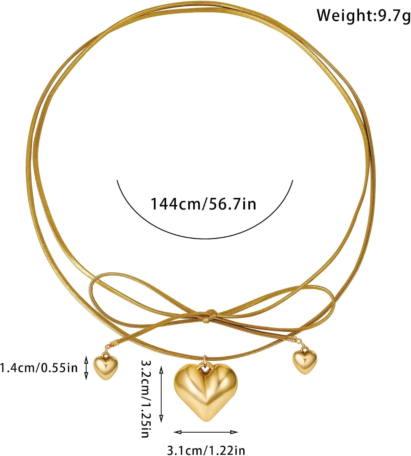 Chunky 14K Gold Plated Heart Charm Necklace for Women Long Tie Necklace 14K Gold Plated Bow Choker Necklaces Wrap Collar Statement Christmas Jewelry