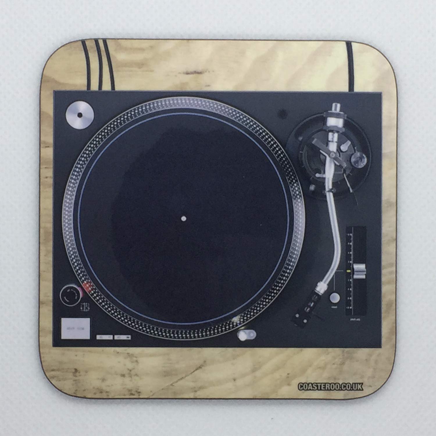 Coasteroo Black And White Dj Turntable - Fun Classic Vinyl Deck Themed Design - Drinks Coaster - Hardboard - 9Cm X 9Cm - Gloss Finish