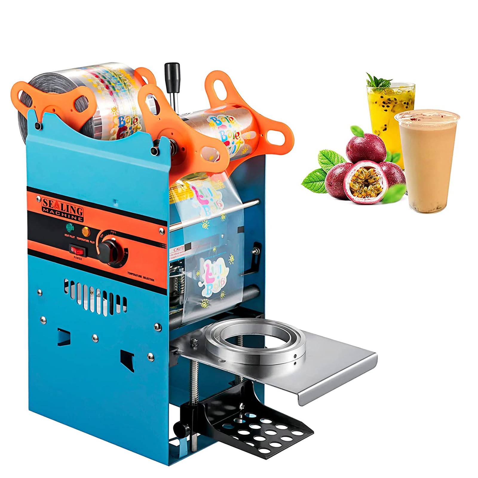 manuelle de scellage de gobelets salons de thé, cafés et salons de thé au lait, 300 à 500 gobelets par heure, compatible avec les gobelets de 90/95 mm, acier au carbone et ABS