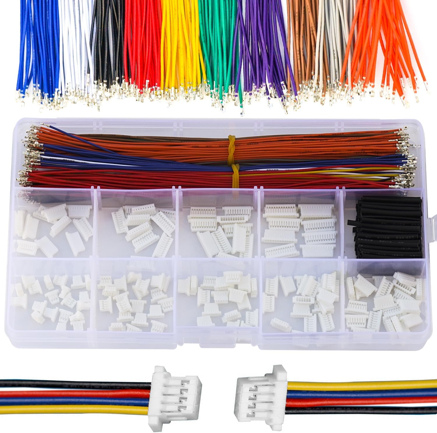 Mini Micro JST Cable Connector Assortment Kit, Compatible with JST-SH 1.0 Micro Connector 3P 4P 5P 6P 7P 8P 9P 10P 12P Housing with Premium 28AWG Pre-Crimped Cables (TC-SH)