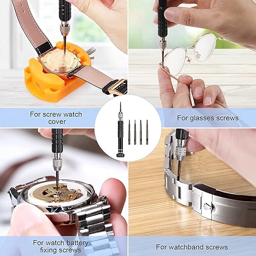 Vista 6 de JOREST Kit de repuesto de batería de reloj, destornillador de reparación de reloj, herramienta de repuesto de correa de reloj, removedor de espalda
