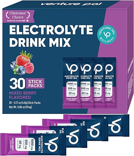 Venture Pal Paquetes de polvo de electrolitos sin azúcar con alto contenido de sodio, paquetes de hidratación con sodio, potasio y magnesio, cero