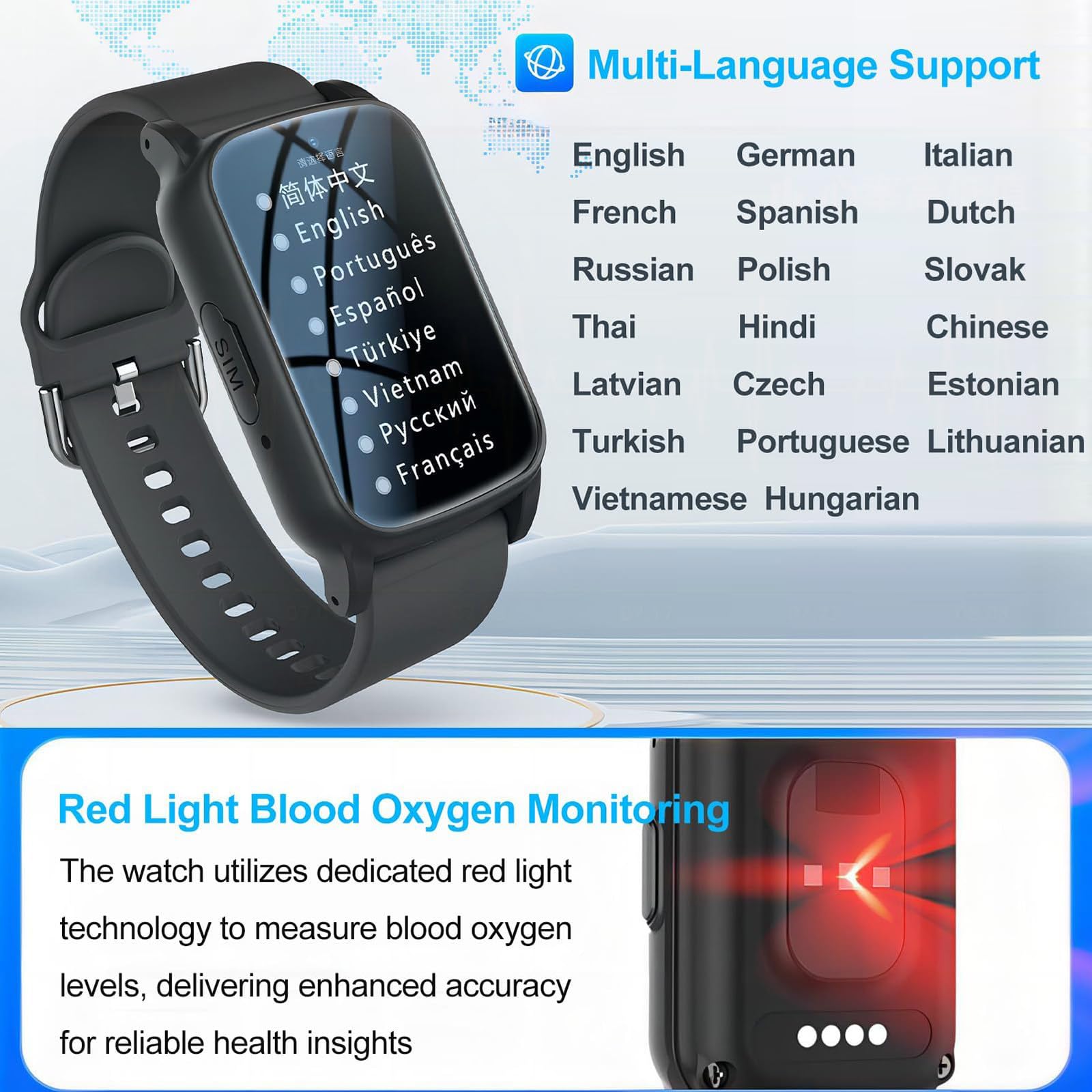 Notruf Uhr für Senioren, Notfalluhr mit Sturzsensor und GPS Tracker, HD Videoanruf Gesundheitsüberwachung, 1,47-Zoll-HD-Bildschirm IP67 Wasserfest für Alzheimer Black