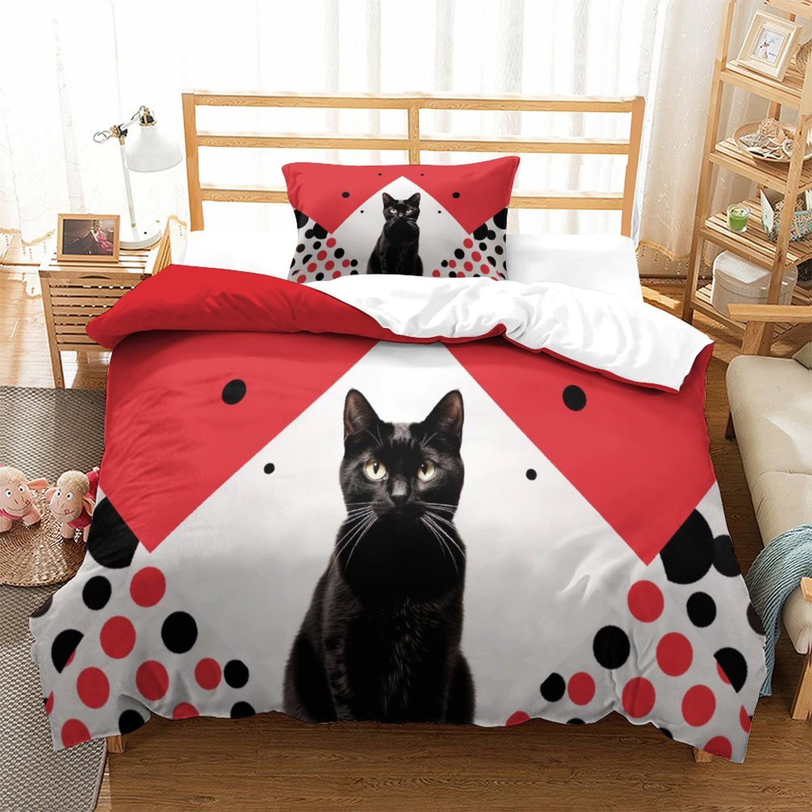P1S9U7W5Y Trendy Black Cat 3D Printed Duvet Cover Set 3pcs Microfiber Cat Bedding Set Single