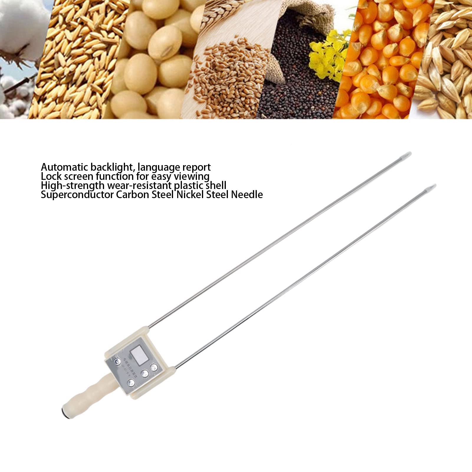 Misuratore di umidità portatile per fieno, misuratore di umidità digitale per cereali con display retroilluminato, misuratore di umidità multifunzionale in fibra per paglia, erba, mais, grano,(L)