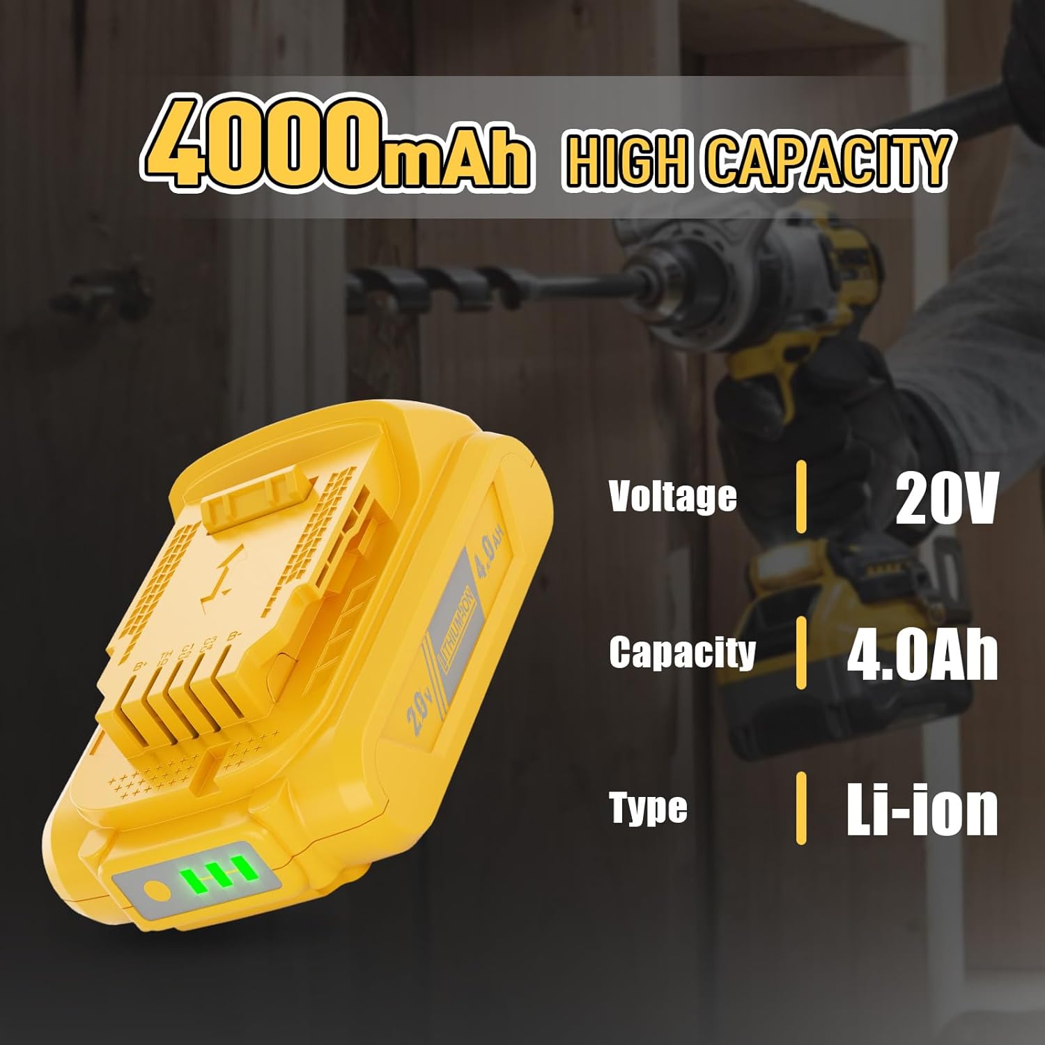 Bonacell 2Pack 4.0Ah Replacement for Dewalt 20V Battery Compatible with Dewalt 20 Volt MAX XR Battery DCB200 DCB201 DCB203 DCB204 DCB206 DCB181 DCB180 DCD/DCF/DCG Power Tools