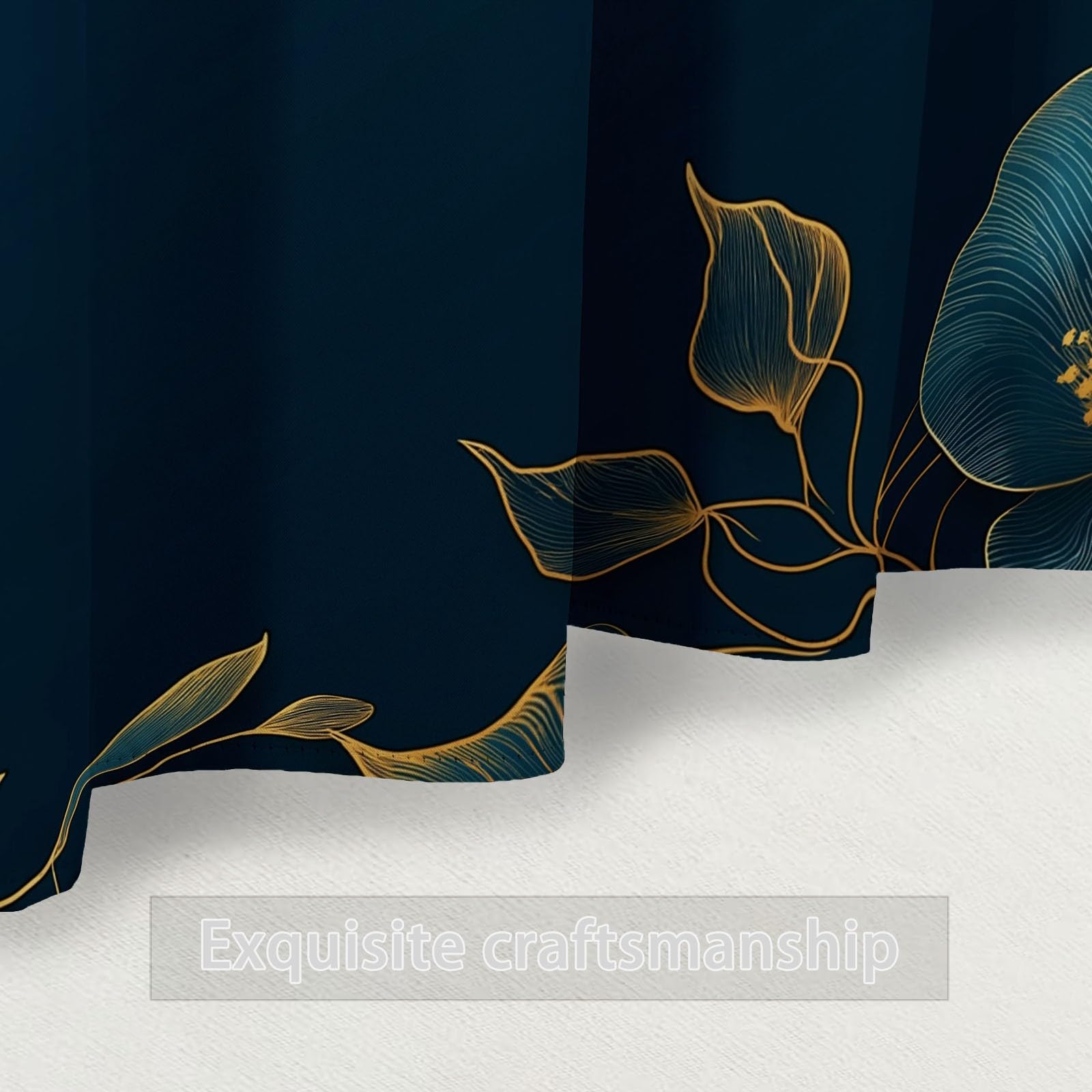 Rideaux Isolants 110L X 215H cm (2 Panneaux), Design Fleurs Modernes Cadre Tenture Opaque Anti-Chaleur pour Chambre Principale, Bleu Or