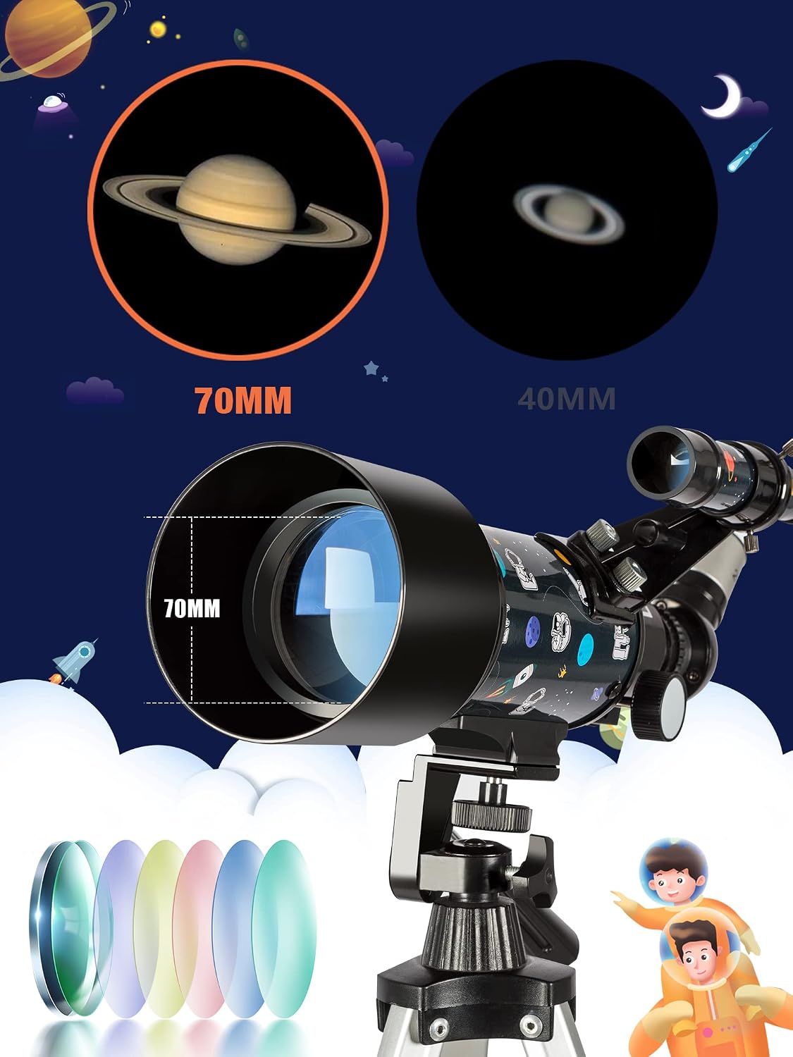 Telescope Astronomy - Telescope for Children and Adults and Beginners 400 x 70 mm Astronomical Refractor Telescope with FMC Optics Smartphone Adapter, Tripod, Christmas Gift for Children 3 71ZJ27GPR3L. SL1500