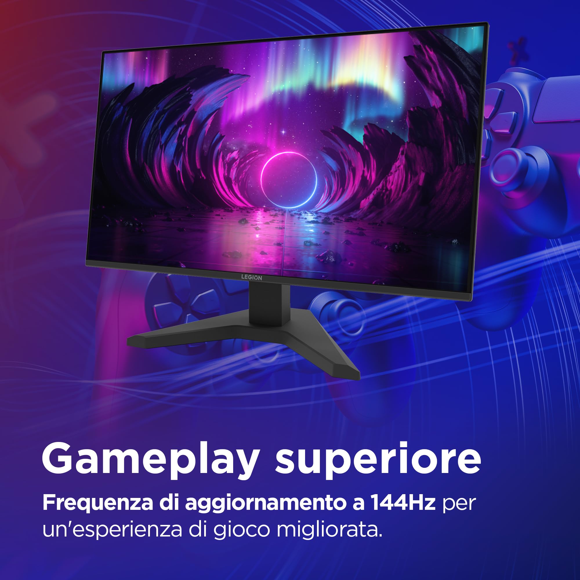 Lenovo Legion R27s Gaming Monitor 27" FHD (1920x1080) IPS, 1ms MPRT, 144Hz, Porte HDMI 2.1 e DisplayPort 1.2, Cavo DisplayPort incluso - Raven Black