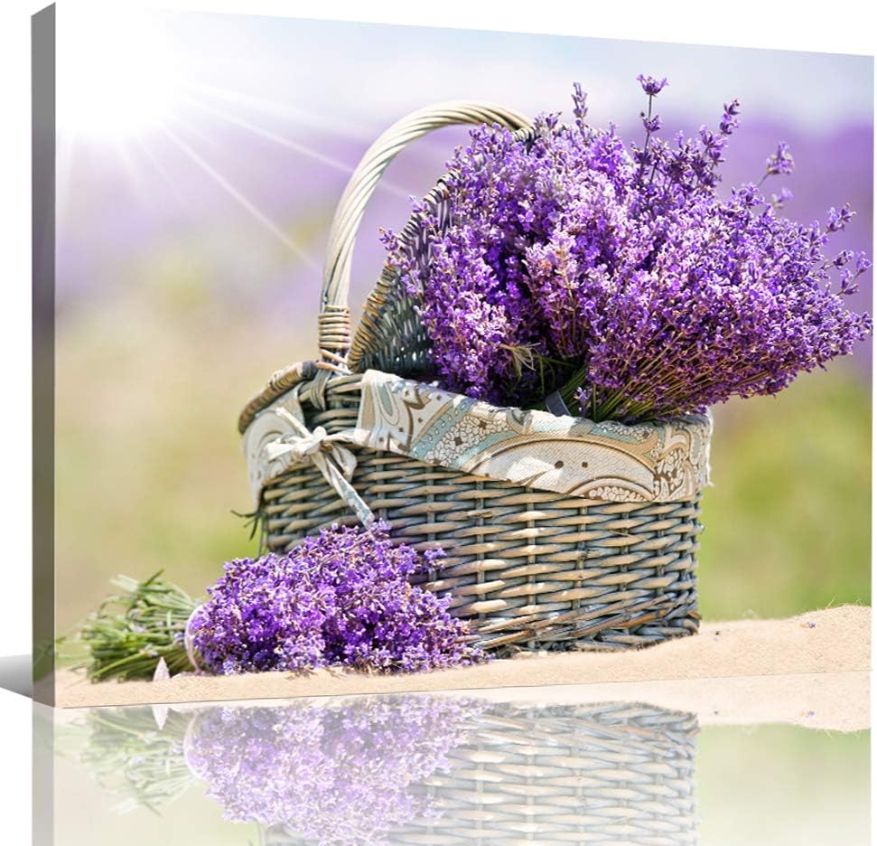 Bedroom Wall Decor Canvas Wall Art for Kitchen Modern Wall Decorations for Bathroom Family Dining Room Abstract Paintings Canvas Art Purple Lavender Flowers Wall Pictures Artwork Home Decoration