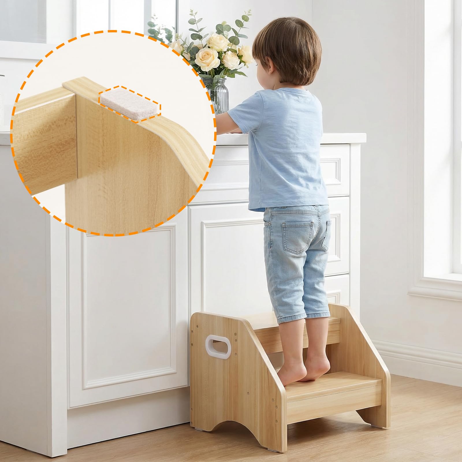 HOOBRO Marchepied pour Enfants à 2 Niveaux, Tabouret, Charge Max 30 kg, Bois ENL28JD01