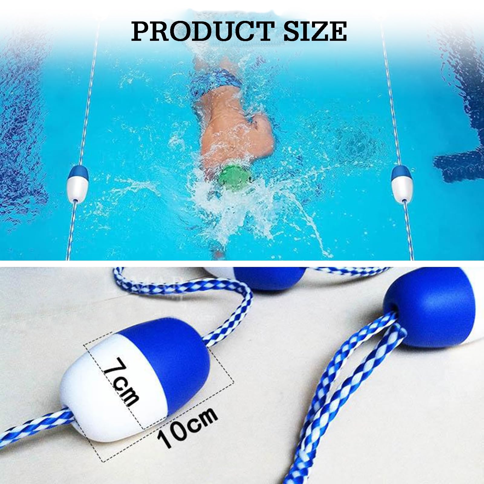 Générique Barrière de sécurité pour Piscine avec bouée de sécurité, Corde Flottante Personnalisable de 1 à 18 m avec 2 Crochets, idéale pour la Piscine et la Plage (Longueur 6 m)