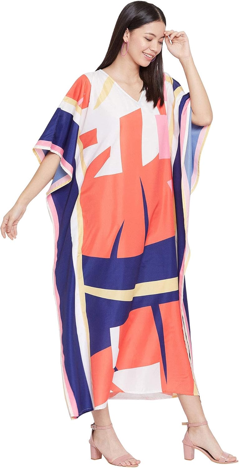 Oussum Women Plus Size Kaftans Kimono Polyester Dresses Loose Caftan Dress Ladies Evening Casual Long Maxi Lounge Beach Wear - Image 3