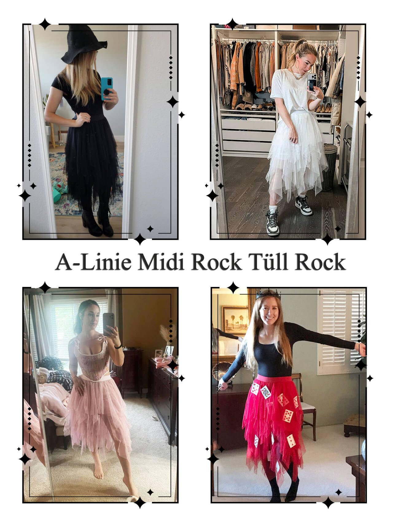 Hanpceirs Damen Tüll Röcke High Low Layered Puffy Fee Röcke A-Linie Midi Rock Unregelmäßiger Tutu Rock