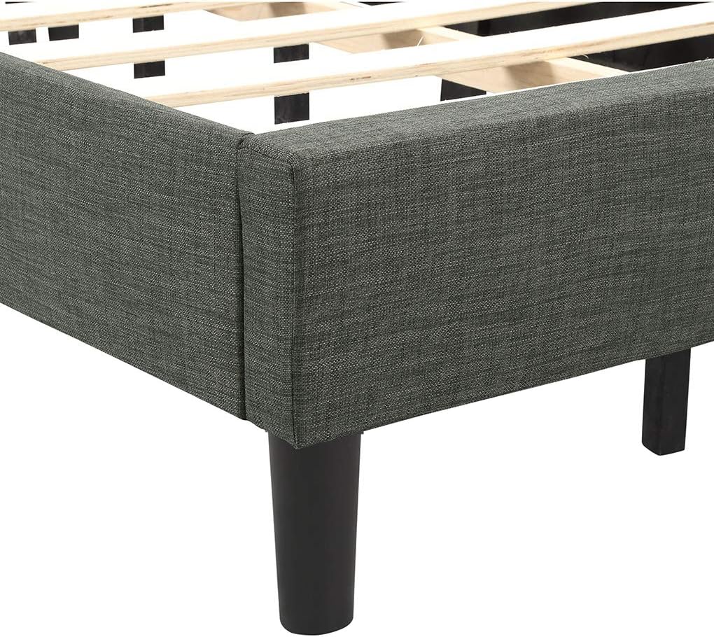 Harper&Bright Designs Upholstered Platform Bed with Square Stitched Headboard Bed Frame with Wood Slats (Queen, Grey-Green)