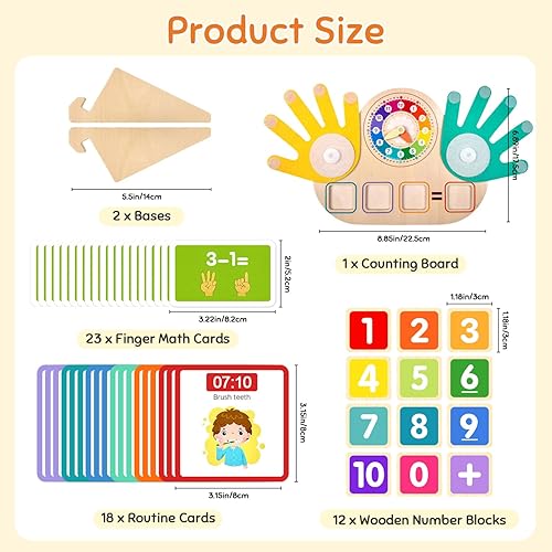 Miniatura 7 de Juguetes Montessori para niños de 3, 4 y 5 años, manipuladores matemáticos con reloj, bloques de números y tarjetas de conteo de dedos, actividades