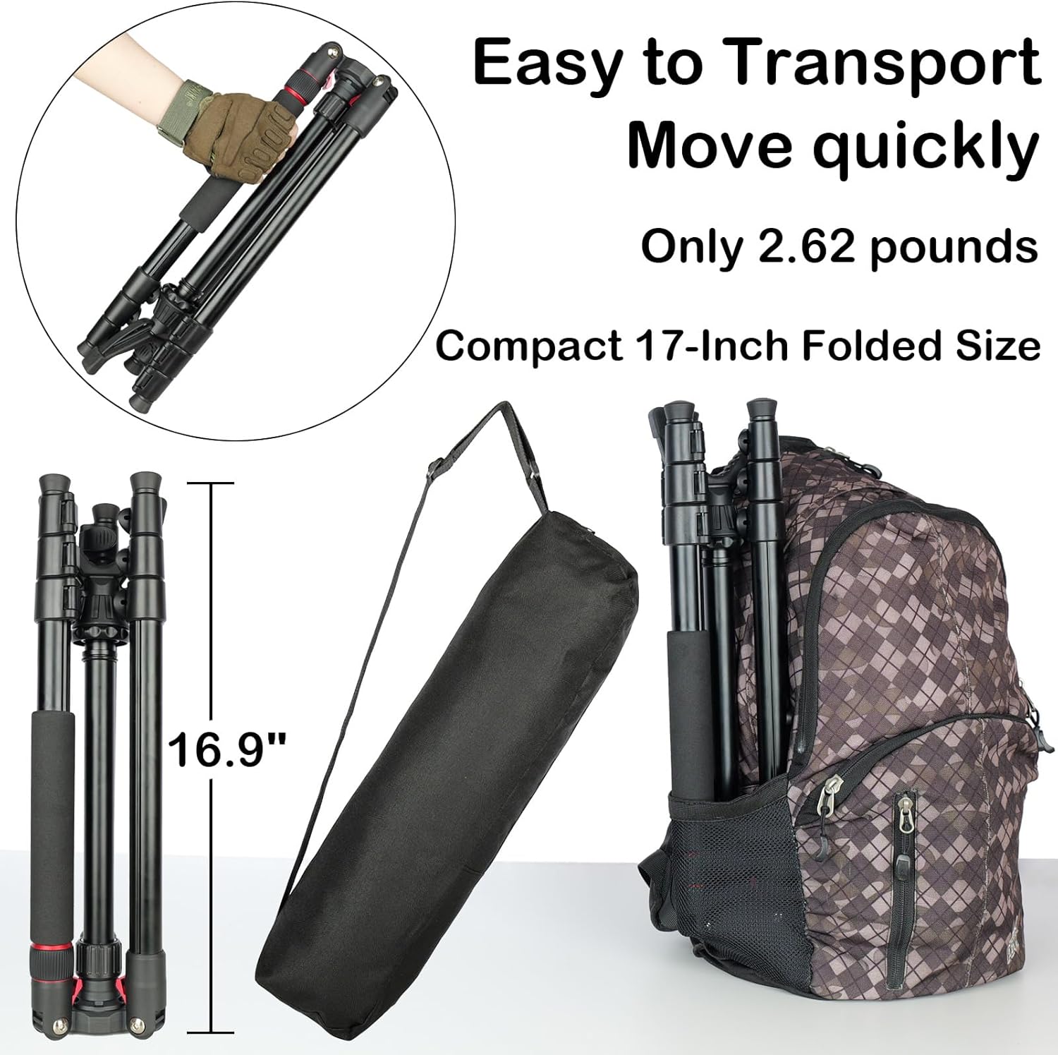 Adjustable Shooting Tripod for Rifles Shooting Stick Level-Lock 3-in-1 Tripod Monopod Bipod, 22.8″-61″ Height, Lightweight Aluminum Alloy with Carrying Bag, Stable Rifle Rest for Hunting & Outdoor - Image 8