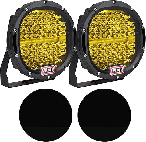 Miniatura 1 de Safego Luces LED redondas de 7 pulgadas, 2 unidades de 300 W de luz LED redonda ámbar, luces antiniebla amarillas con cubierta de PC negra,