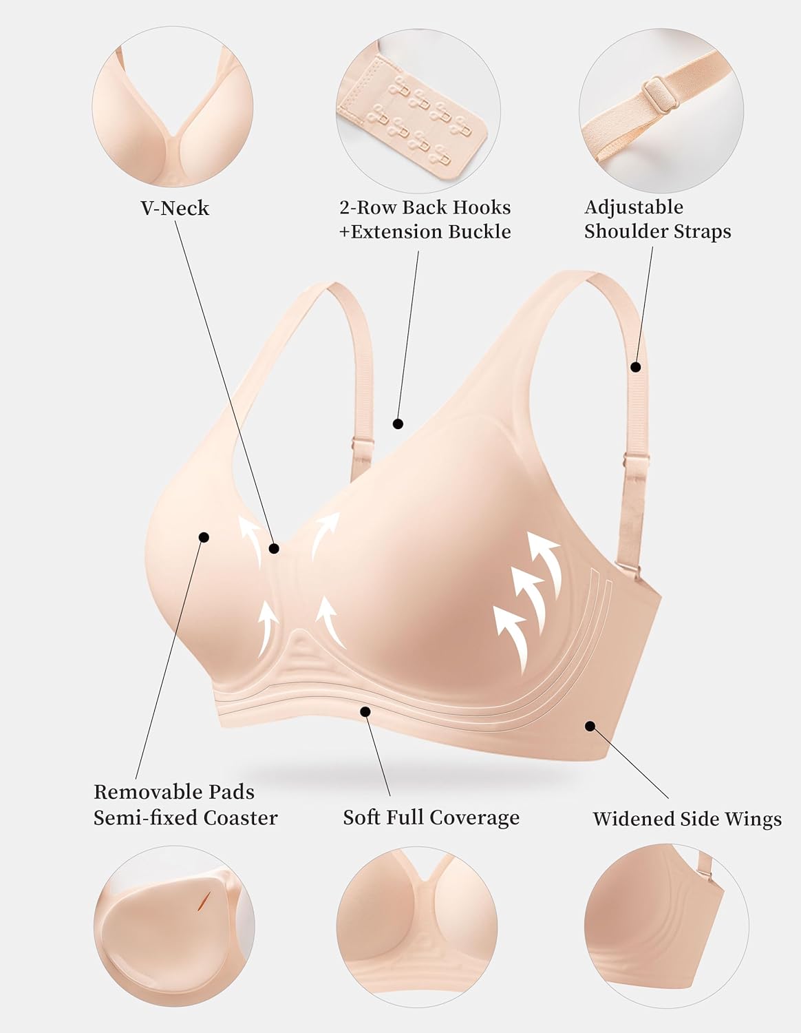 Womens Deep V Bras Wireless Comfortable Bra Supportive No Underwire Bras Tshirt Push Up Bralettes Plunge Seamless Bra - Image 5