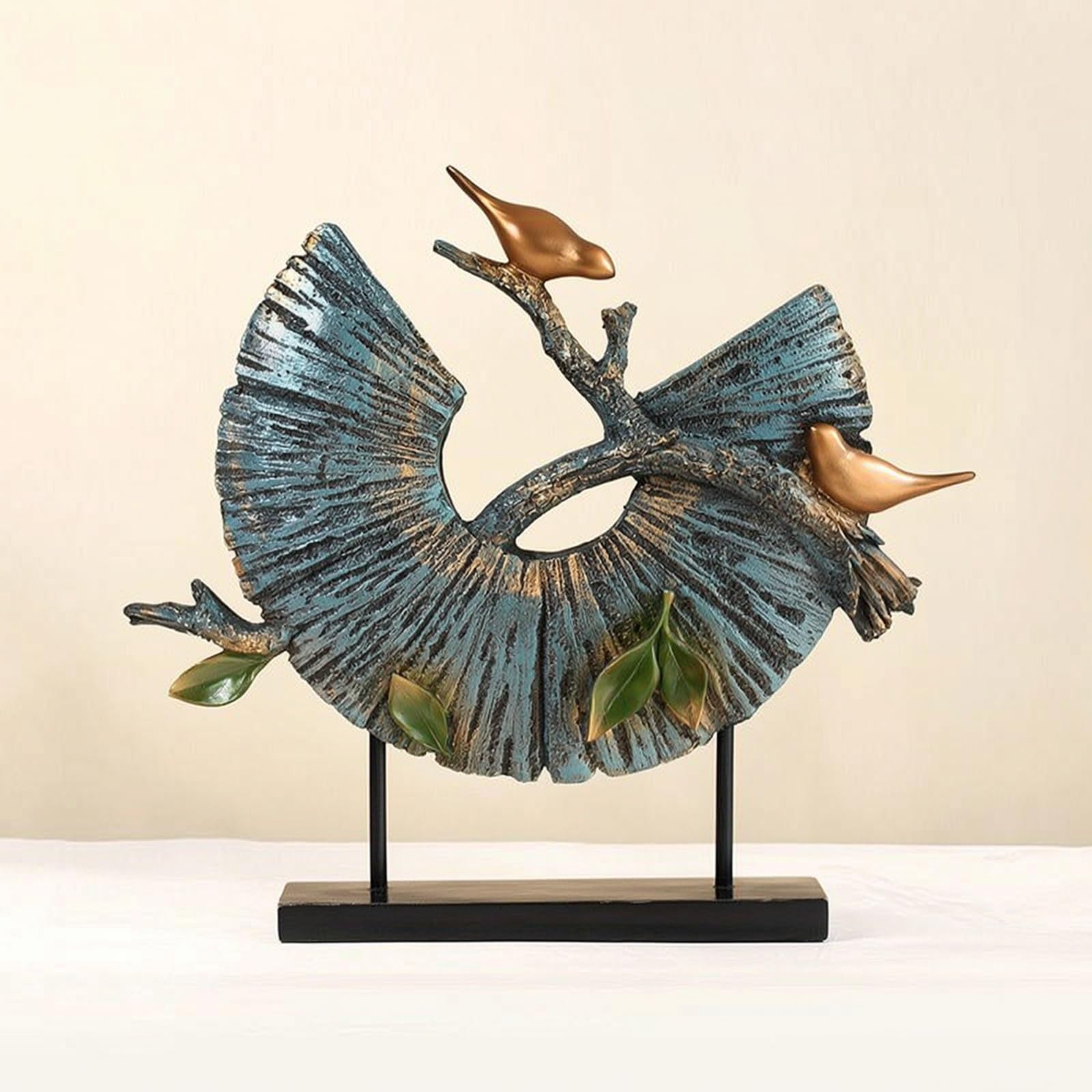 Scultura da Tavolo Astratto Scultura con Uccelli Dorato Statuetta Non Rappresentativa per Consolle, Ingresso