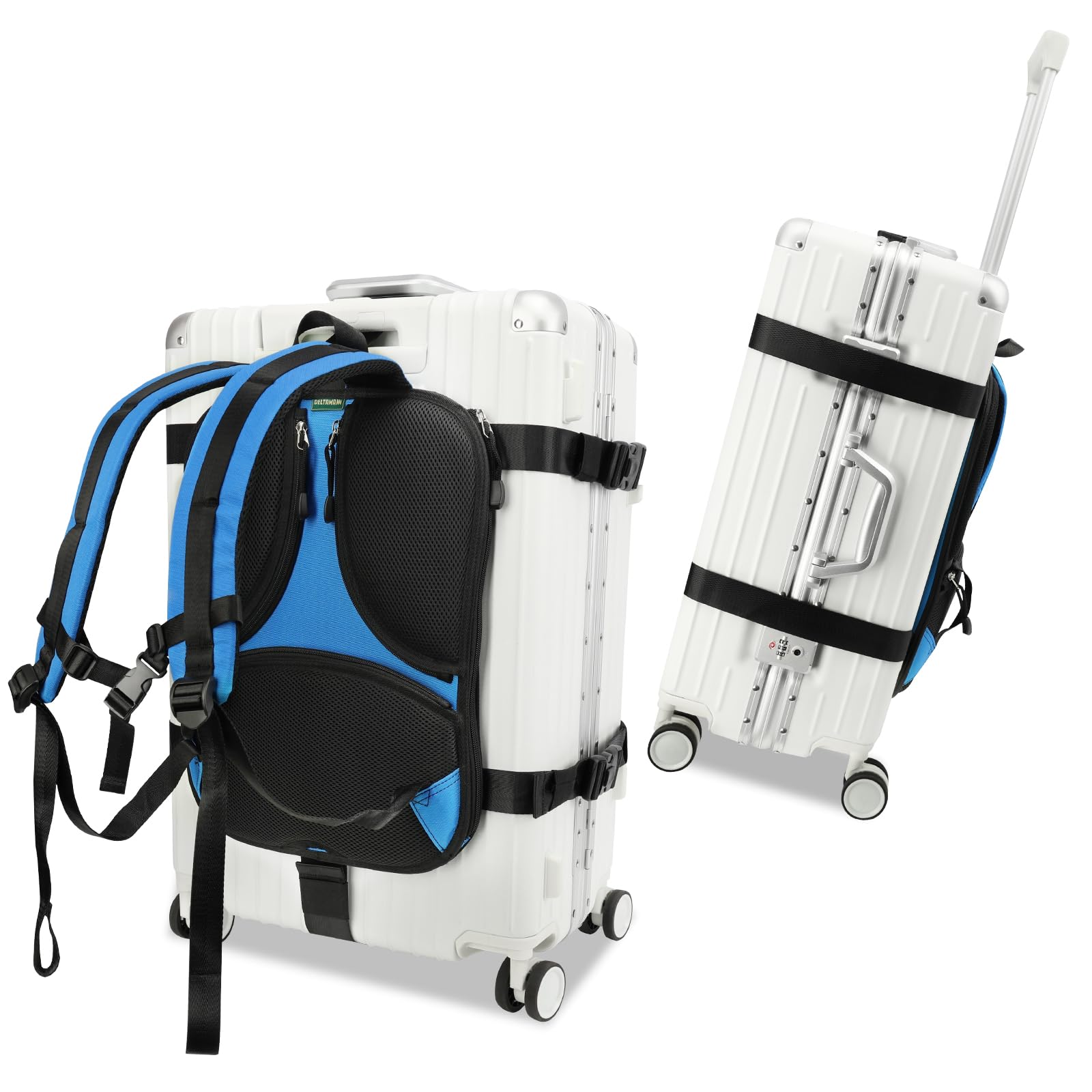 Heavy-Duty Backpack Carrying Straps System for 22-30 Inch Suitcase Luggage Hardcase for Adventure Travel Cobble Stone Streets Stair - L,Blue
