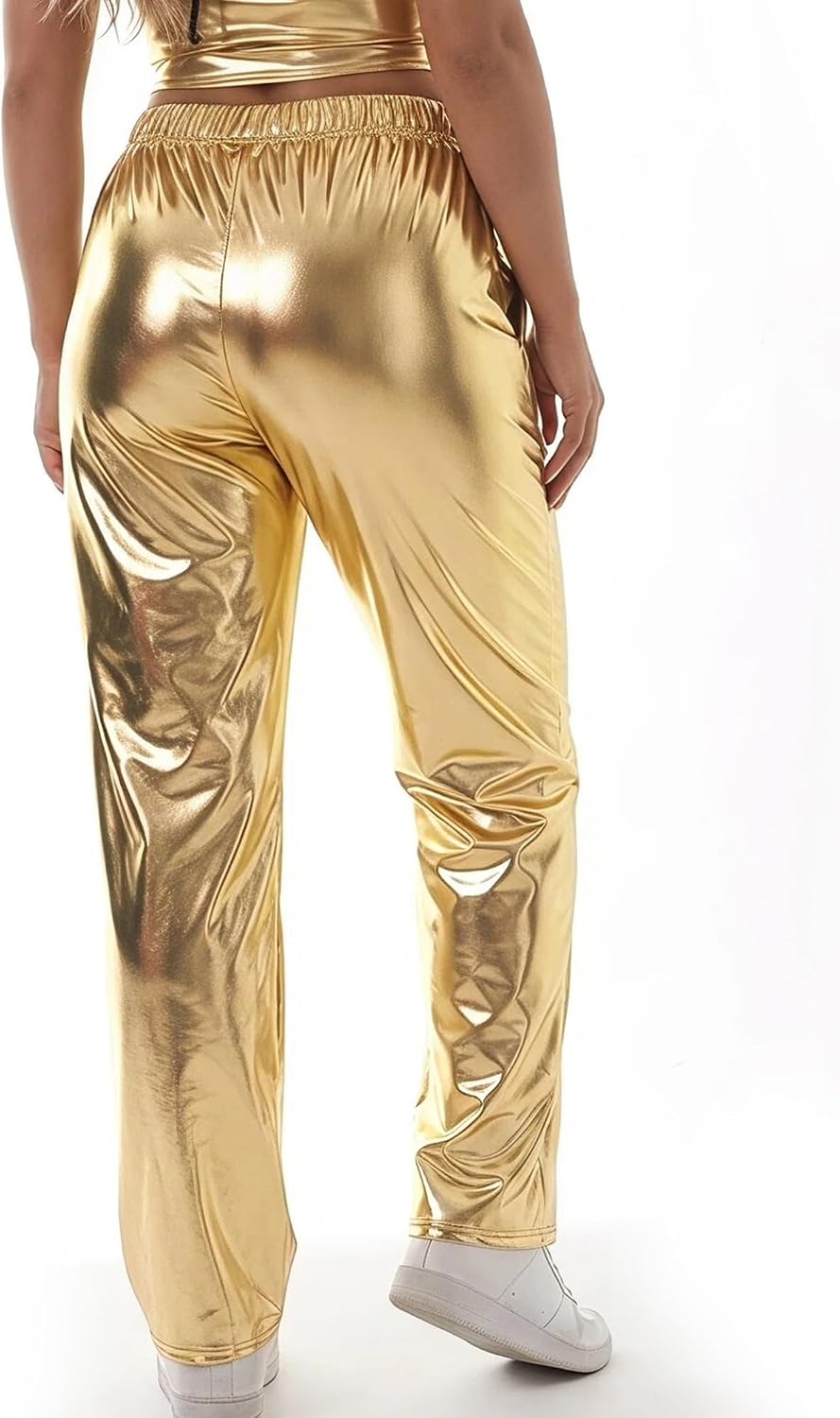 VENDAU Metallic Silver Shiny Cargo Pants for Women