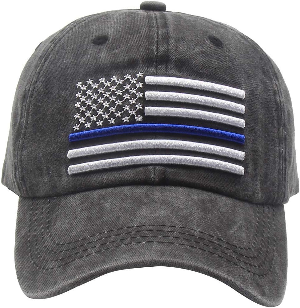 OASCUVER Men's USA American Flag Baseball Cap, Washed Distressed Cotton Adjustable Thin Blue Line Hat