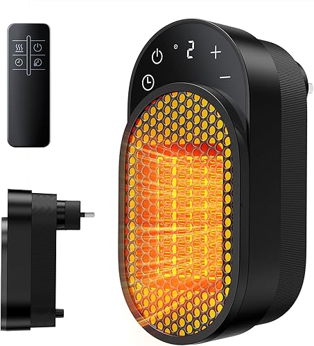 Calentador de espacio de salida de pared, calentador eléctrico de 450 W con termostato ajustable y temporizador de 12 horas y pantalla LED,