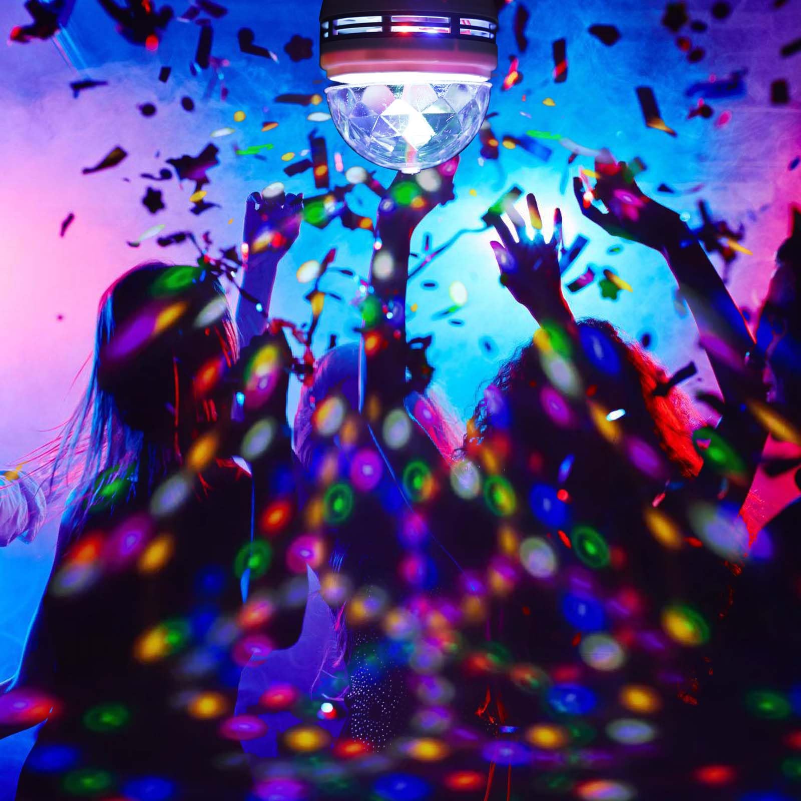 GBKDQQ 2 luces LED para fiestas, E27, 3 W, RGB, LED, bola de discoteca, rotatoria 360°, bombilla LED discoteca, decoración para bodas, cumpleaños, Halloween, Navidad