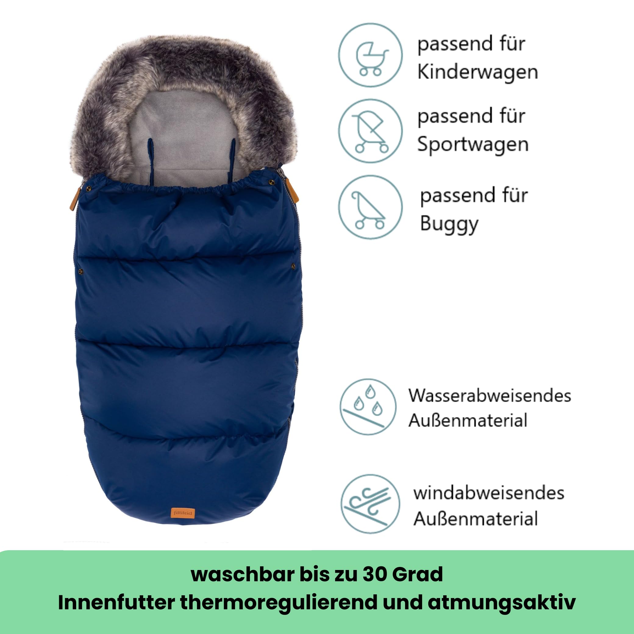 Fillikid Winterfußsack Manaslu & Windel Blaubär, Baby Fußsack extra warm, mit Coral Fleece für Kinderwagen Buggy Sportwagen, Kinderfußsack waschbar & atmungsaktiv