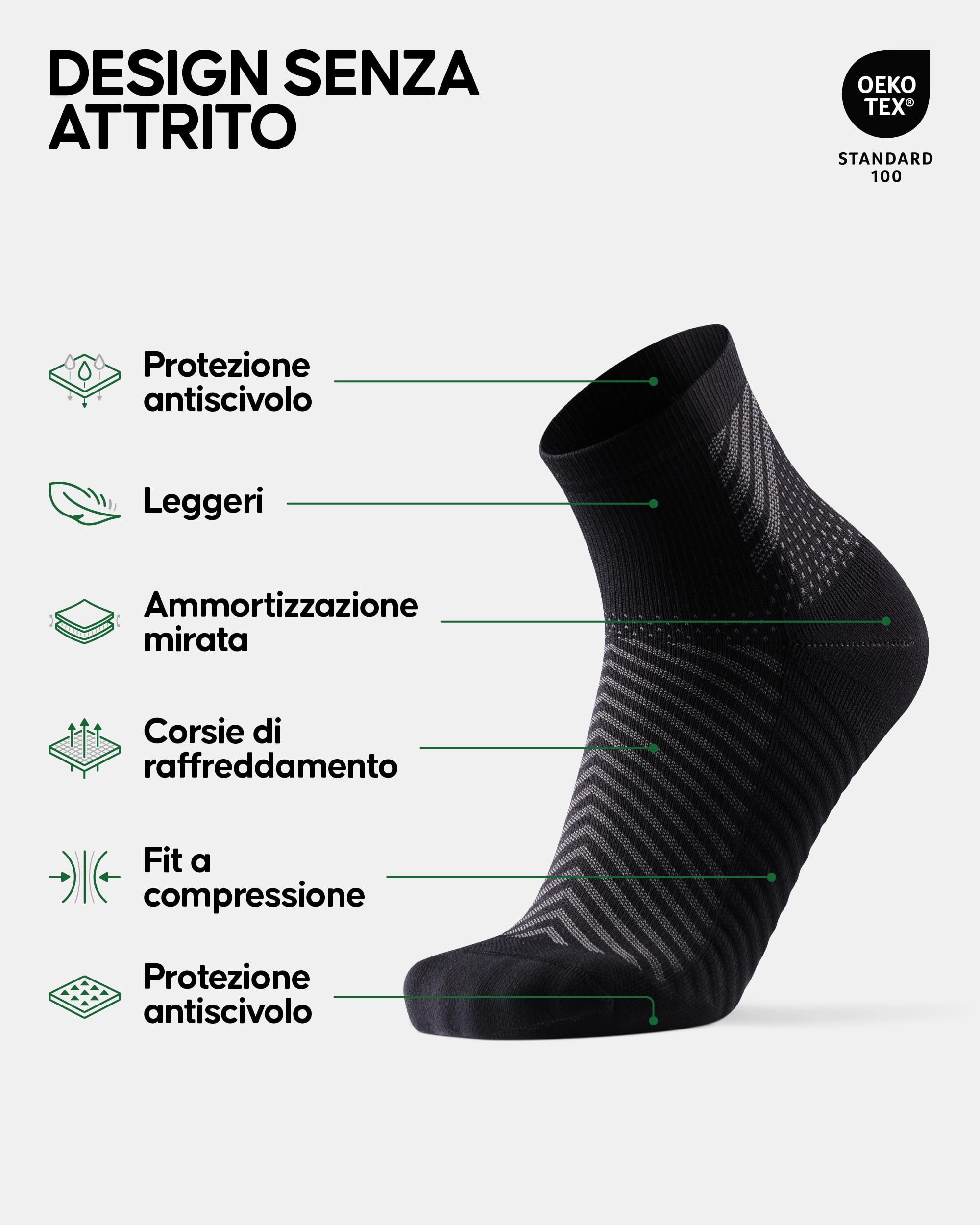 DANISH ENDURANCE Calzini da Corsa Antiscivolo, Leggeri, Ammortizzati, per Uomo, 2 Paia