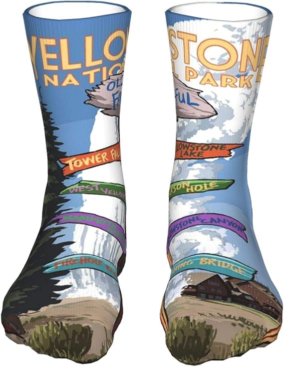 Men'S Women'S Custom Crew Socks Destinations Yellowstone