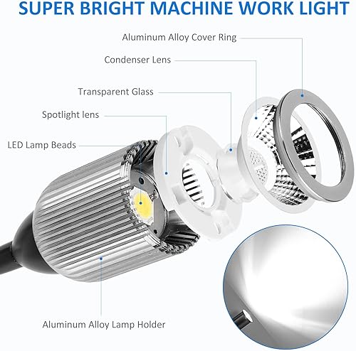 Miniatura 3 de Luz de trabajo LED de máquina magnética de 10 W con cuello de cisne flexible y base magnética, 1000 lm, lámpara de herramienta de base magnética