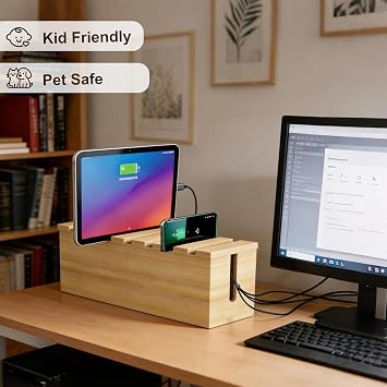 Cable Management Box - with 3 Metre Cable Ties, Cable Organiser Box for Power Strip, TV Cable and Desk Cable