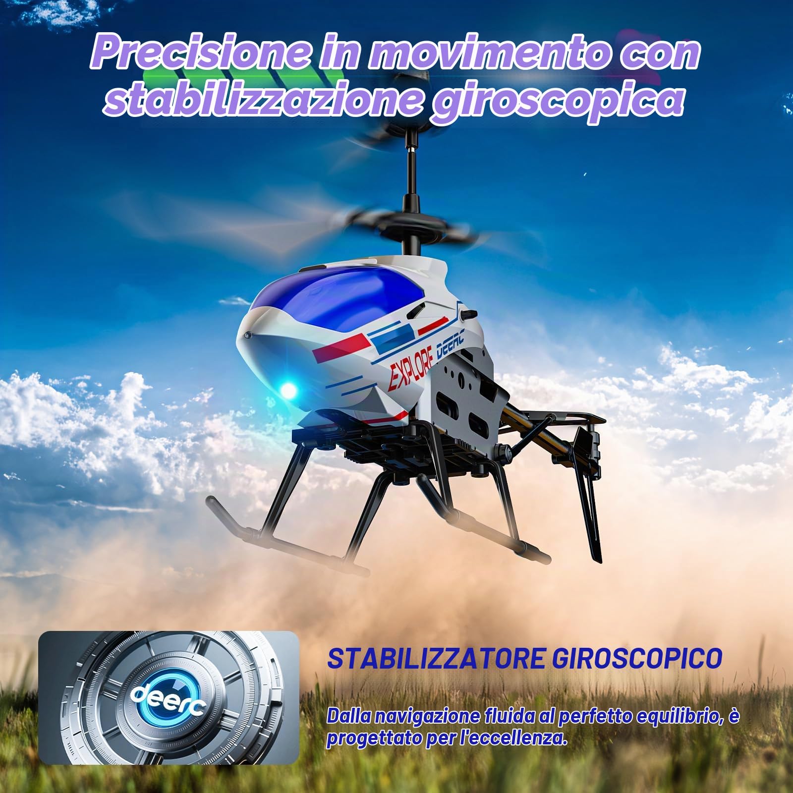 DEERC DE28 Elicottero telecomandato per debuttanti, Gioco elicottero RC interno con illuminazione LED, Elicottero RC, 3.5 canali con funzione giroscopio, Cadeau pour Les Enfants de 12 Ans et Plus…