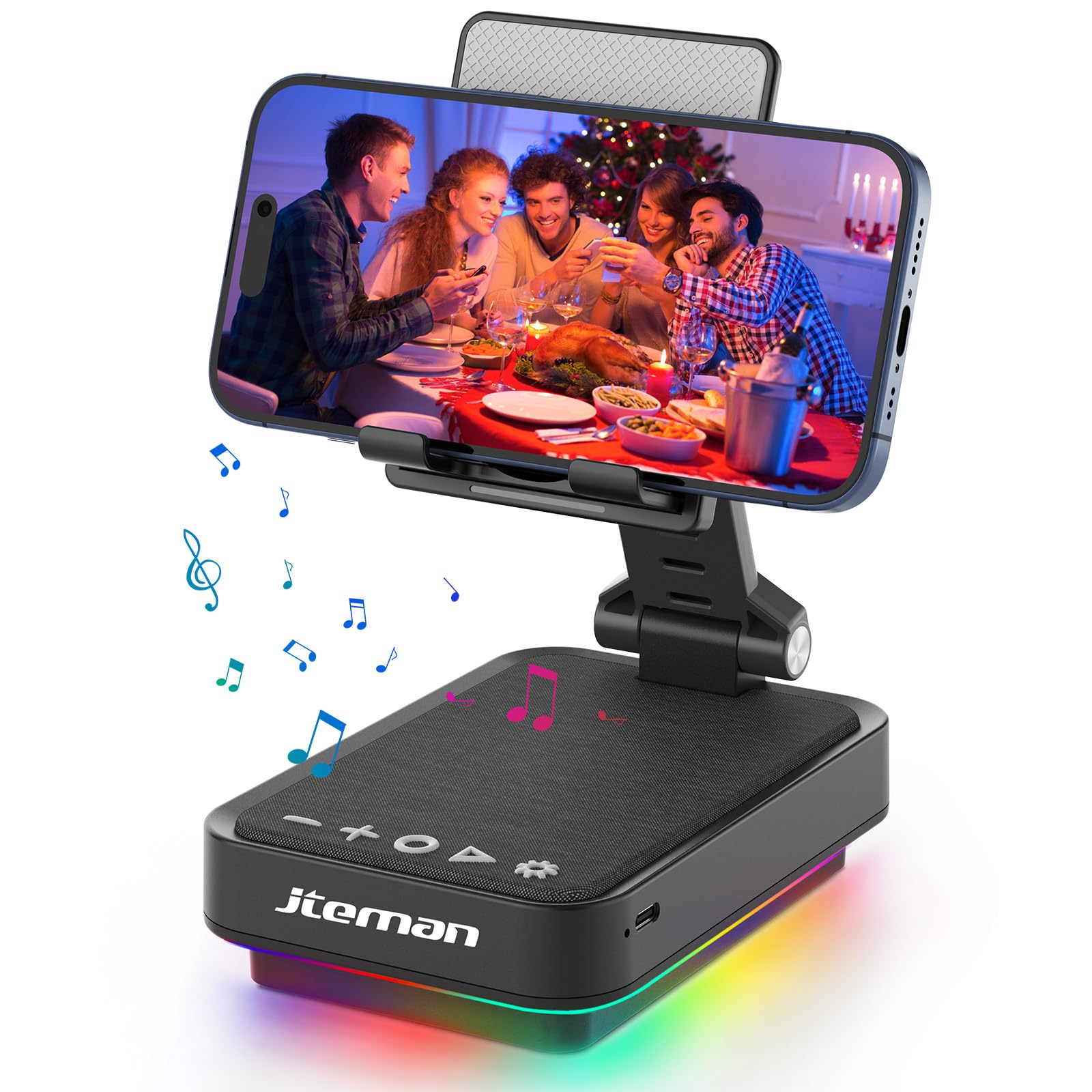 JTEMAN Gifts for Men Cell Phone Stand with Wireless Bluetooth Speaker and Light, Cool Tech Gifts for Men Women Husband Dad, Unique Birthday Gifts for Him