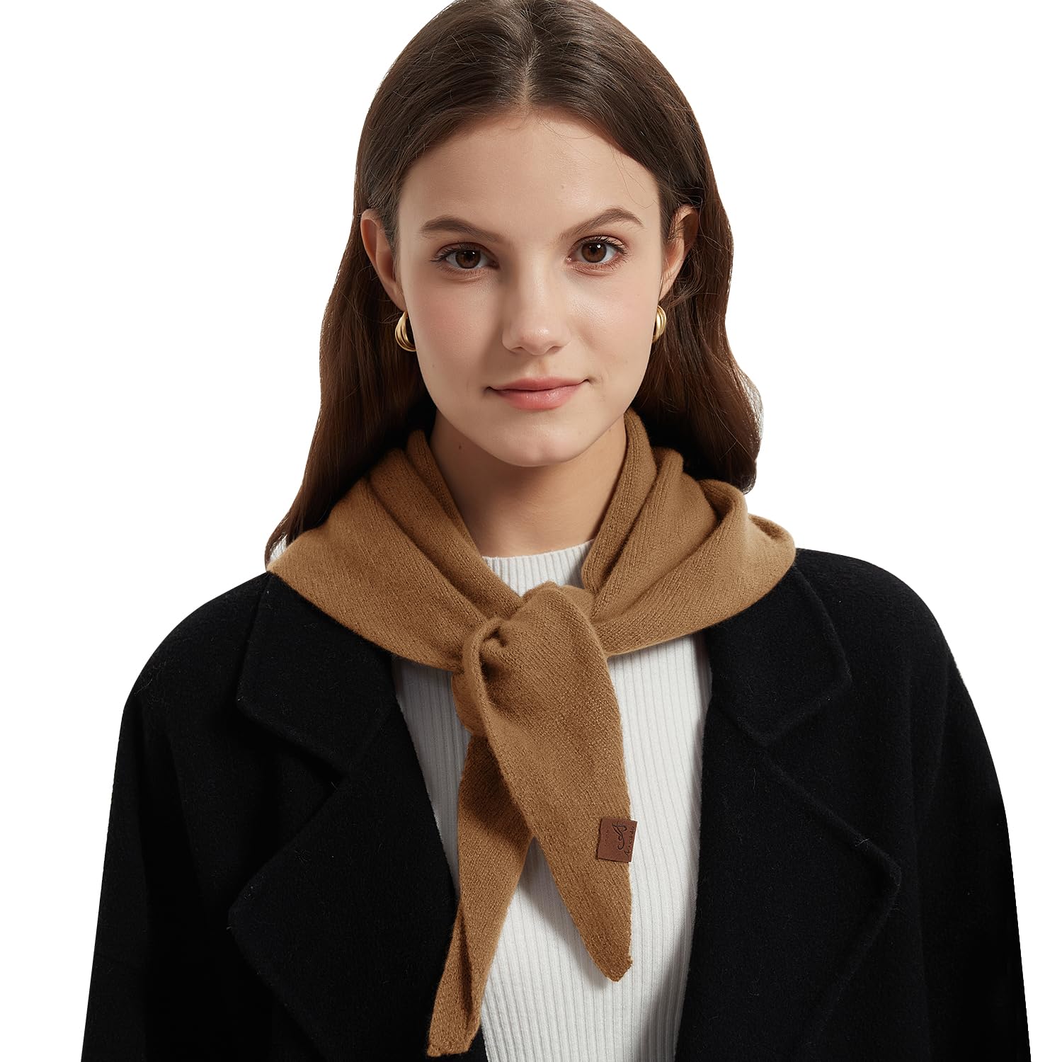 Acushla Unisex Camel 100% Merino Wool Triangle Scarf For Women Knitted Fashion Neckerchief Lightweight Soft Warm Neck Warmer