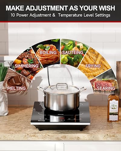 Miniatura 7 de Placa de inducción portátil, quemador de encimera de placa caliente con 10 niveles de temperatura, temporizador, apagado automático, panel táctil,