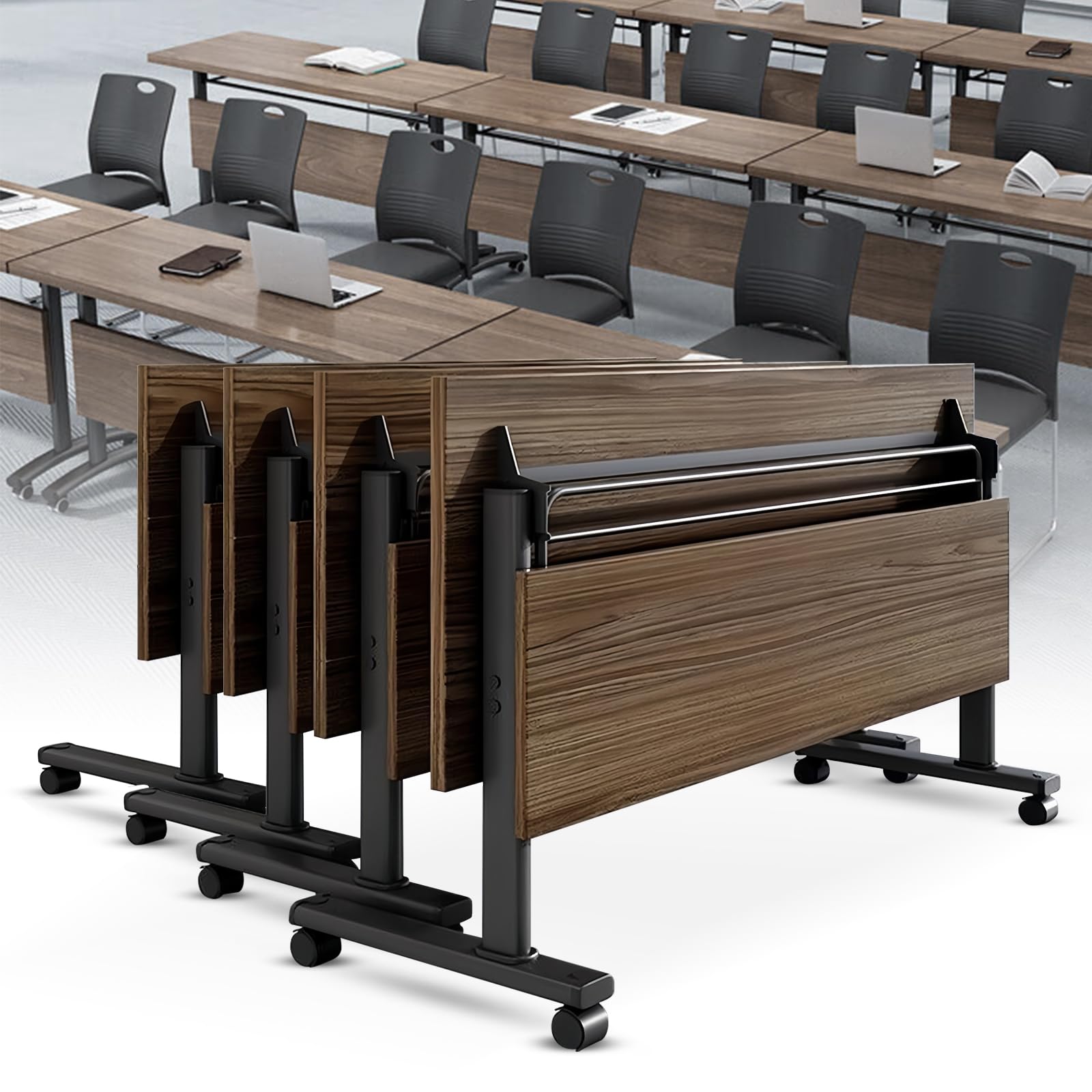 Mobile In Table Flip Top Rolling Mobile Desks With Wheels 63 Inch 4 Pack Folding ...