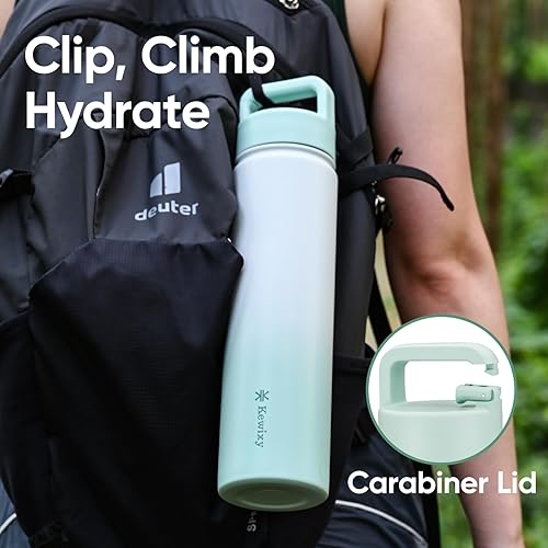 Miniatura 3 de Botella de agua aislada de 24 onzas, tapa 2 en 1, popote y boquilla con protección a prueba de fugas, mantiene el frío, acero inoxidable, metal,