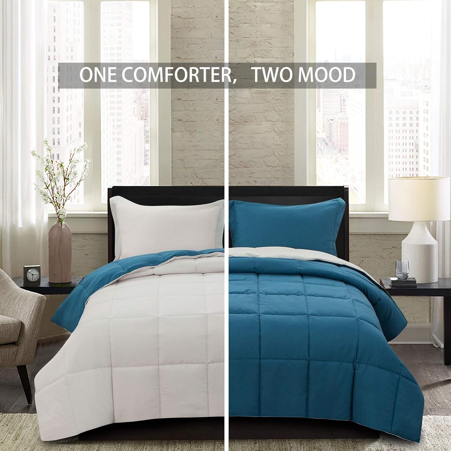 Homelike Moment Lightweight Comforter Set Queen Reversible All Season Down Alternative Bed Comforter Set Summer Blanket 3 Piece - 1 Comforter 2 Pillow Shams Full / Queen Size Black / Light Grey : Home & Kitchen