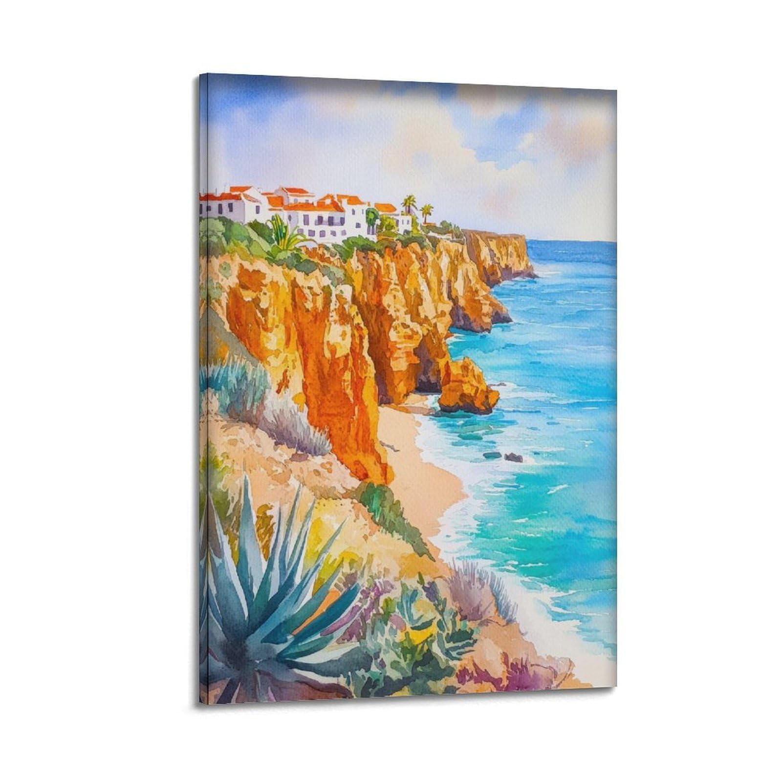 xiaoxiaoshen Algarve Travel Portugal Praia Da Marinha Coastal Landscape Scenic0 Canvas Poster Wall Art Prints Room Aesthetic Murals Bedroom And Living Decorations 08x12inch(20x30cm)