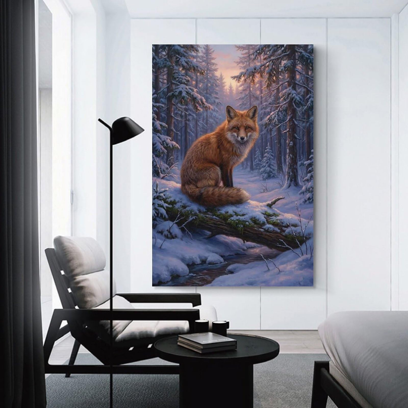 Junmoney Wall Decor Canvas Print Fox in Winter Forest, 08x12inch(20x30cm), for Study, Office Or Apartment Decor, Canvas Artwork with Gifting Potential