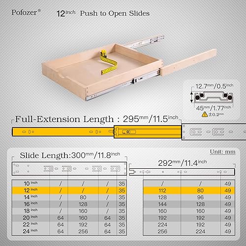 Miniatura 4 de Juego de diapositivas de cajón de extensión completa sin ruido de precisión de 12 pulgadas, 2 pares (4 piezas)