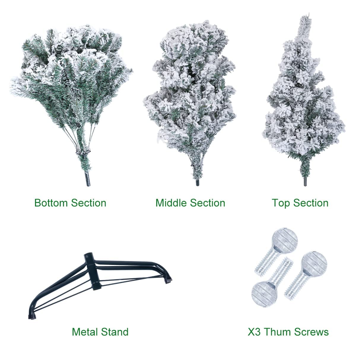 Sapin de Noël floqué Blanc et Vert de 1,8 m avec 700 Pointes et Pieds en métal Massif pour intérieur et extérieur 1,8 m