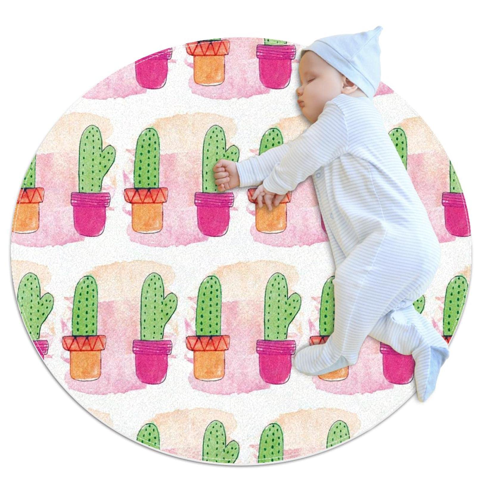 Tapis de salle de bain cactus rond de 1m antidérapant pour chambre