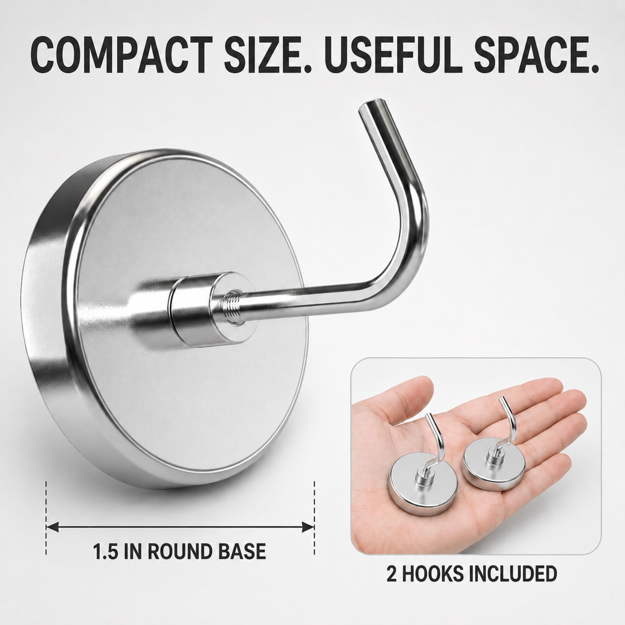 Strong Magnetic Hooks - 2 Pack Chrome -4 Strong Magnetic Hooks - 2 Pack Chrome -4